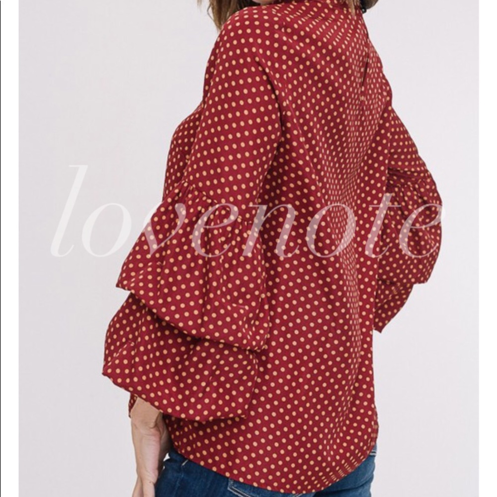 Maple Polka Dot Tiered Puff Ruffle Sleeve Blouse - Picture 5 of 8